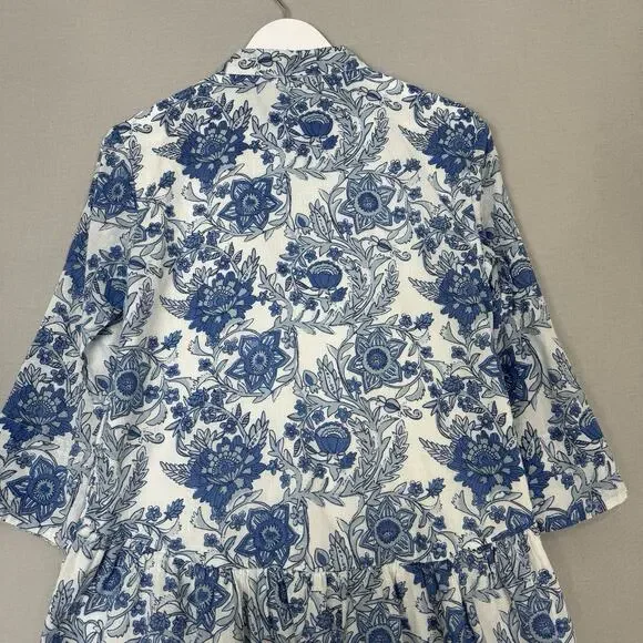 Ro’s Garden Leticia Deauville Mini Shirt Dress Womens Small Blue Floral Cottage - Picture 7 of 14
